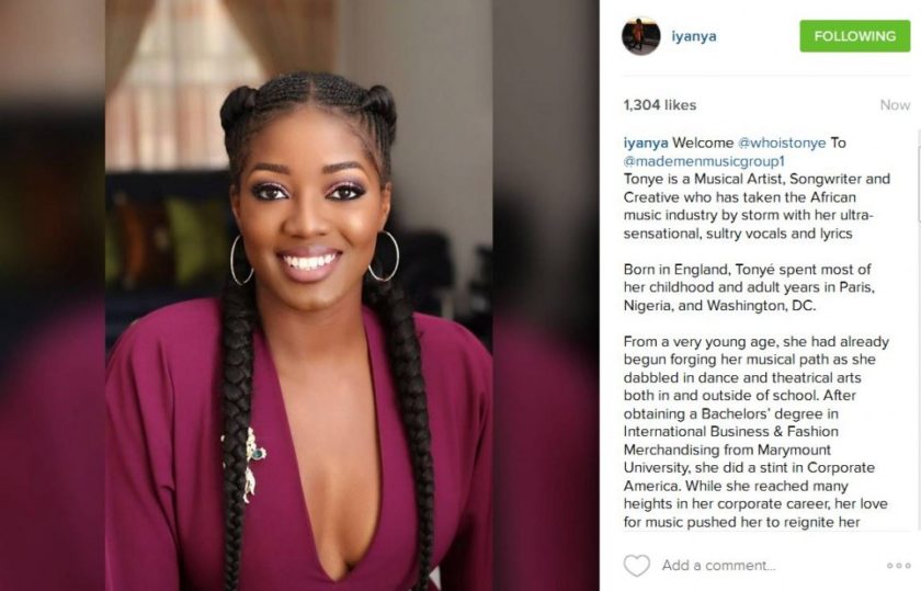 Iyanya signs Tonyé