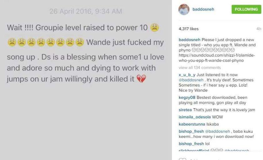 Olamide Is Thrilled After Wande Coal Released Who You Epp