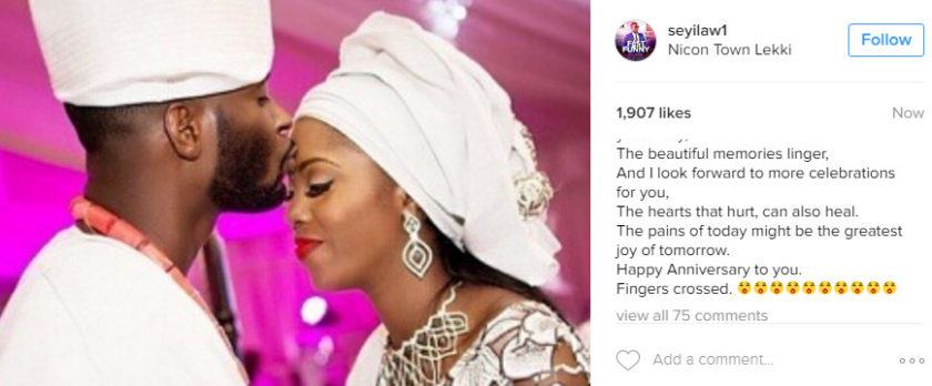 Seyi Law Wishes Tiwa Savage & Teebillz Happy Wedding Anniversary