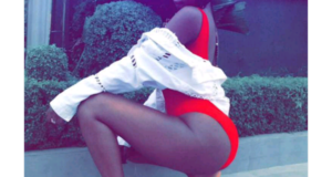 Sophia Momodu Poses In Red Swimsuit