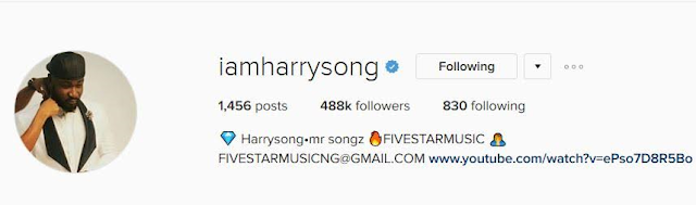 Harrysong Removes Alter-Plate Info From His Social Media Accounts