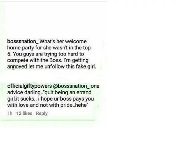 There seem to be bad blood between Gifty and Tboss