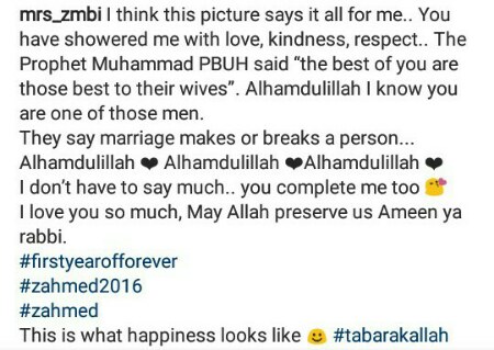 You complete me - Zahra Buhari-Indimi Tells Husband Ahmed on First Year Anniversary 8 Zahra Buhari-Indimi post