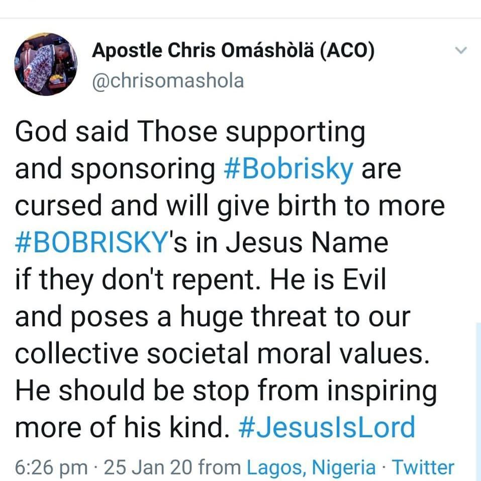 Apostle Omashola and Bobrisky3