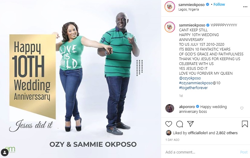 I Thank Jesus For Keeping Me And My Wife For 10 Years- Sammie Okposo 2 Sammie Okposo and his wife