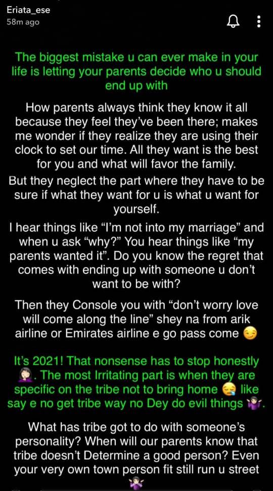 Your Parents Shouldn't Decide Who You Should Spend The Rest Of Your Life With - Ese Eriata 2 Ese Eriata