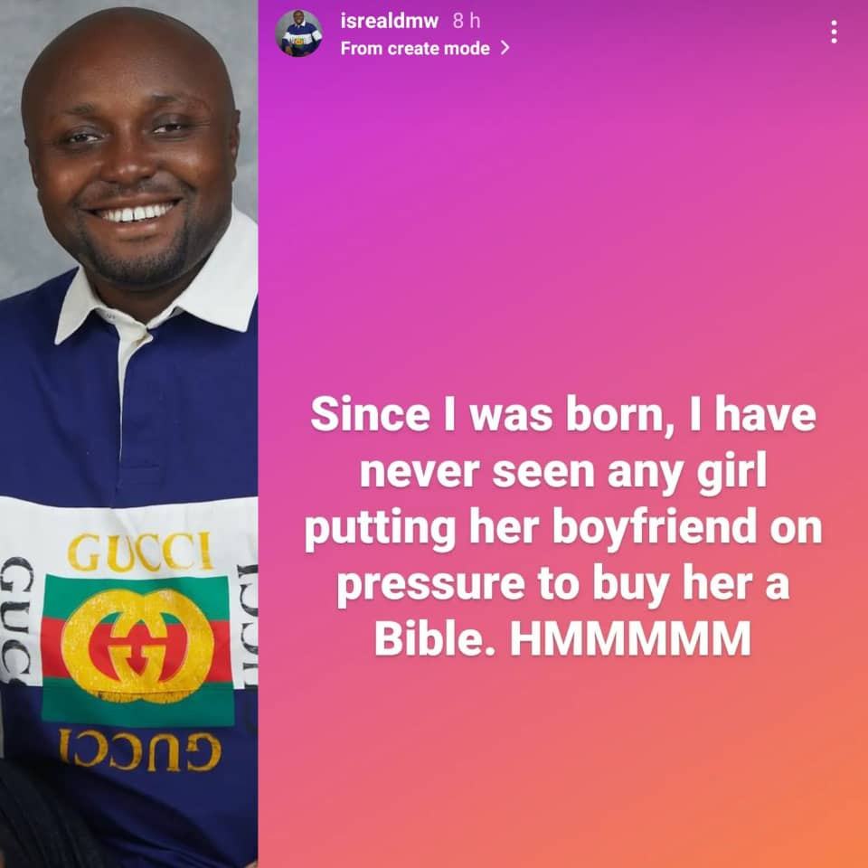 Women Never Ask Their Boyfriends To Buy Them A Bible - Israel DMW 4 Israel DMW