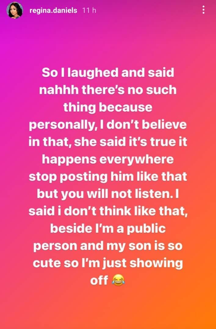 I Don't Believe I'm Exposing My Child To Evil Eyes On Social Media - Regina Daniels 2 Regina Daniels