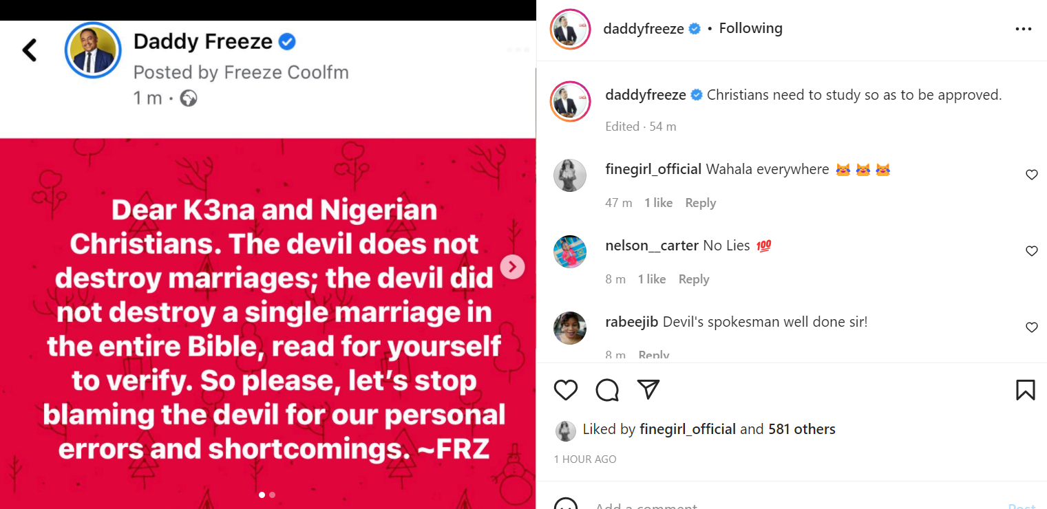 Blame Yourself For A Failed Marriage, Not The Devil - Daddy Freeze 2 Daddy Freeze