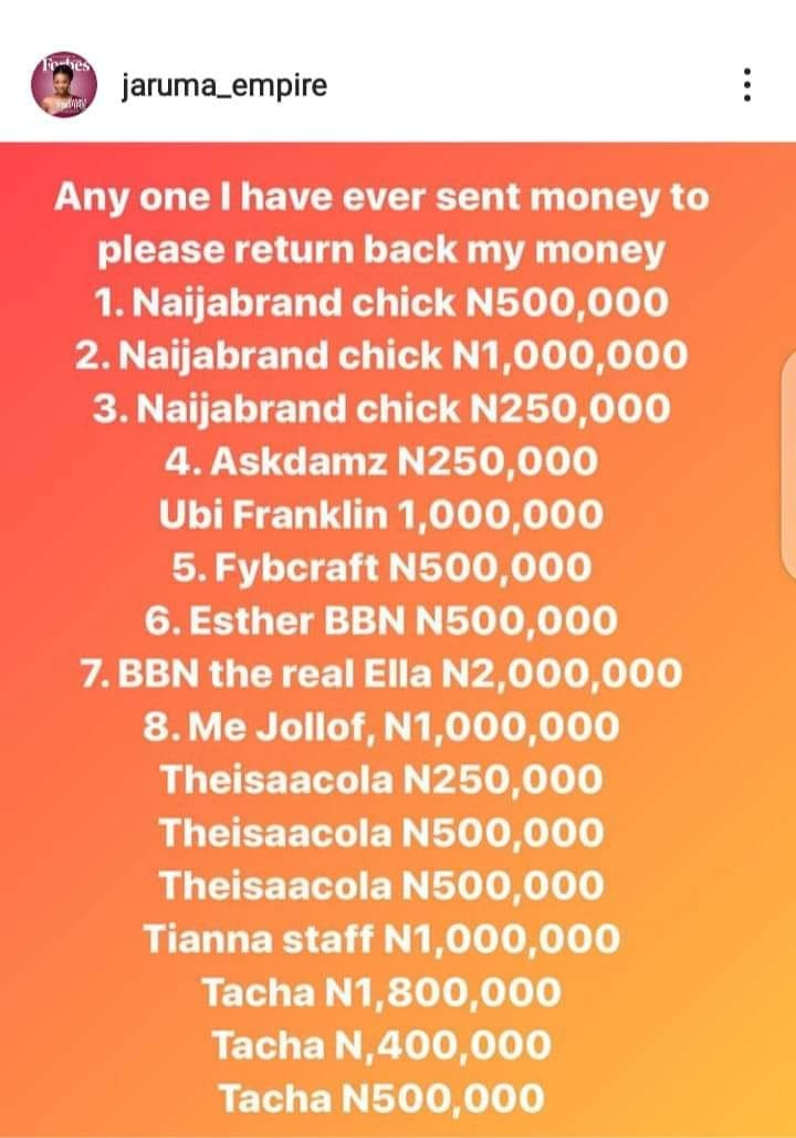 Tacha, Ubi Franklin Must Return The Money I Sent Them - Jaruma 2 Jaruma