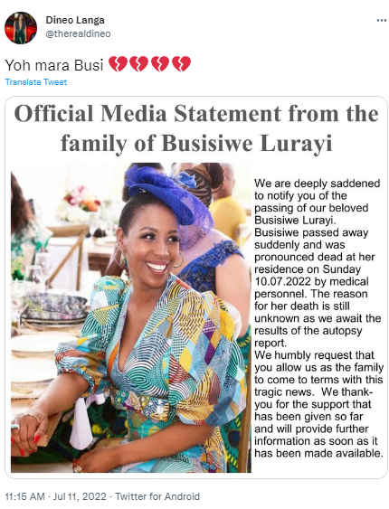 No One Knows What Led To Busisiwe Lurayi's Death Yet - Agency 2 Busi Lurayi