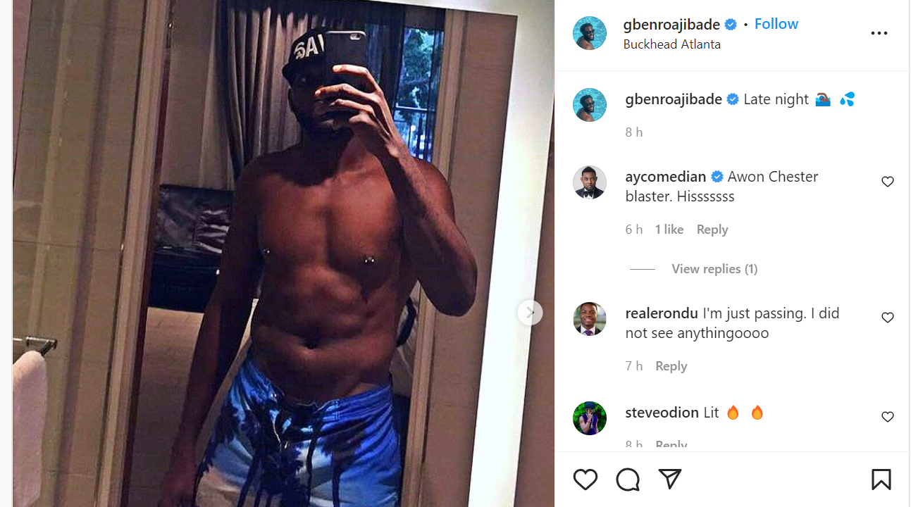 Gbenro Ajibade Flaunts Nipple Piercing On Instagram 1 Gbenro Ajibade