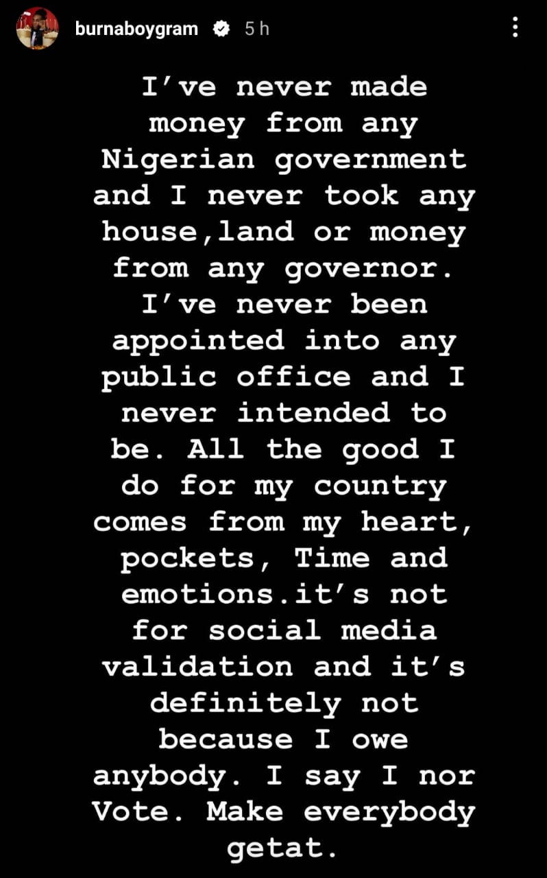 I Don't Need Any Social Media Validation That Comes With Talking Politics - Burna Boy 2 Burna Boy