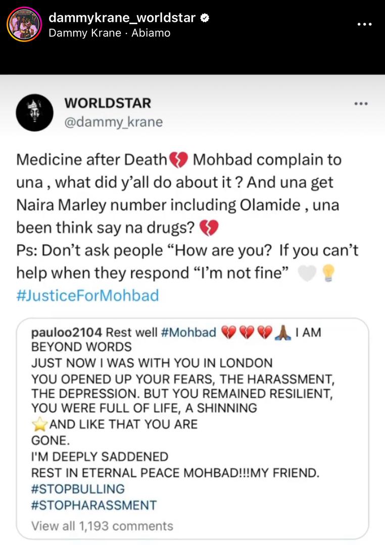 PaulO Post Mourning Mohbad's Death Is Medicine After Death - Dammy Krane 2 Dammy Krane