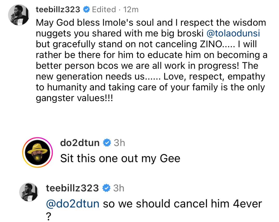 Now Is Not The Time For Teebillz To Ask Nigerians Not To Cancel Zinoleesky - Dotun 2 Teebillz