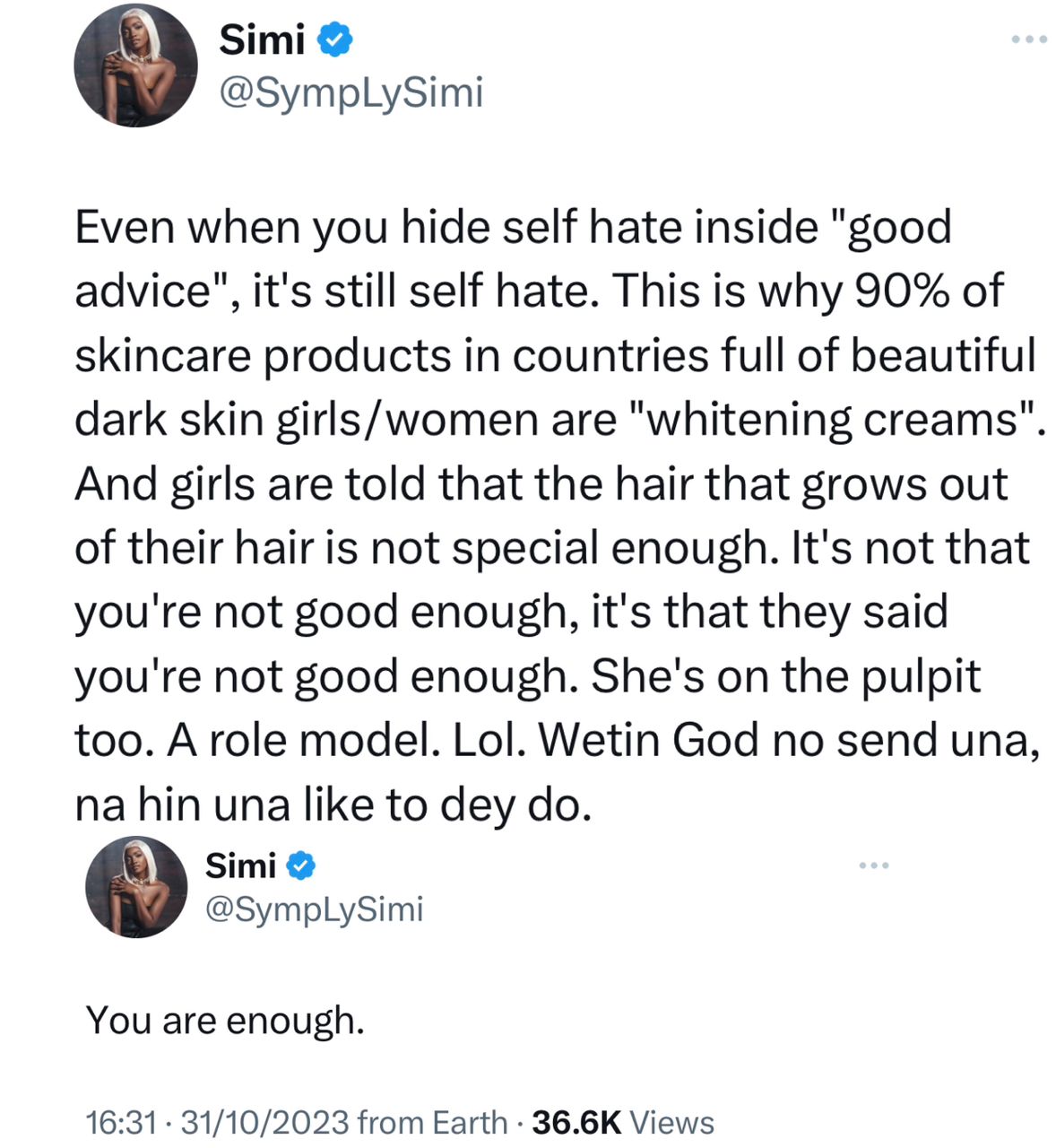 Suggesting Wigs Attract Men Better Than Natural Hair Is You Preaching Self-Hate - Simi 2 Simi