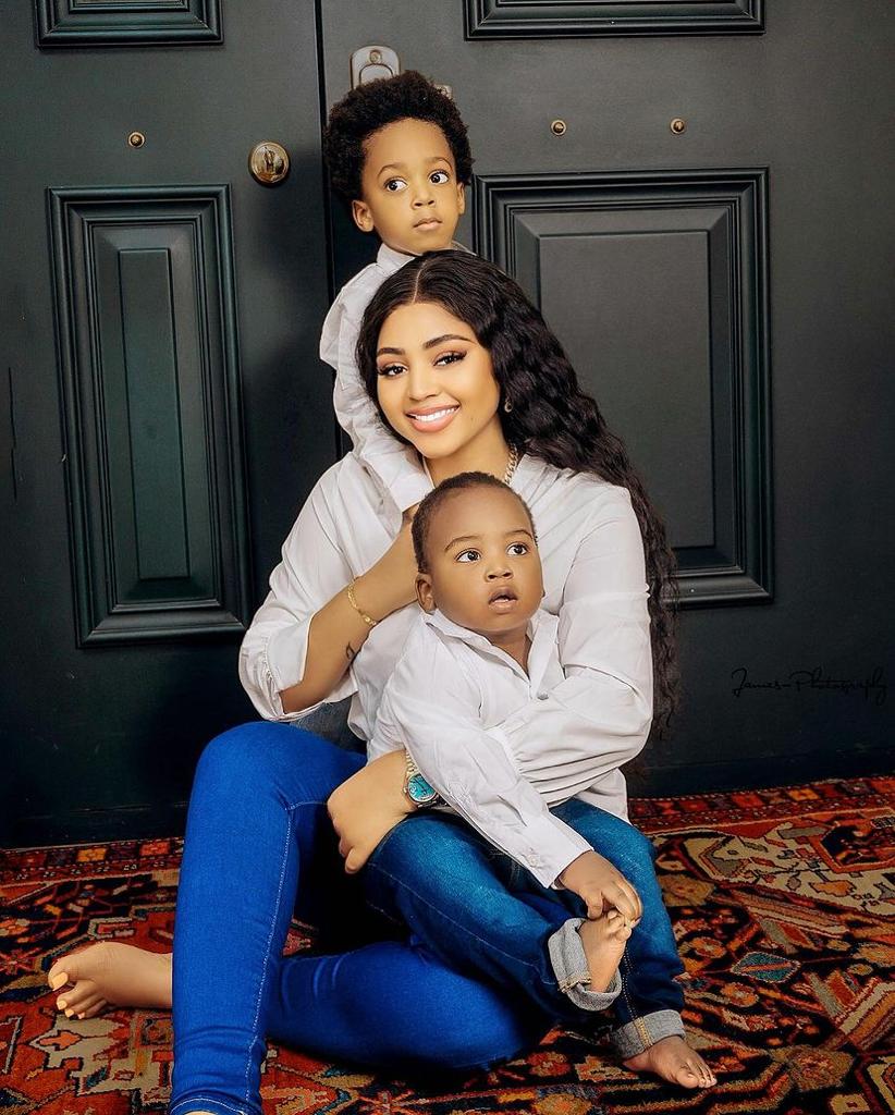 Regina Daniels and her sons