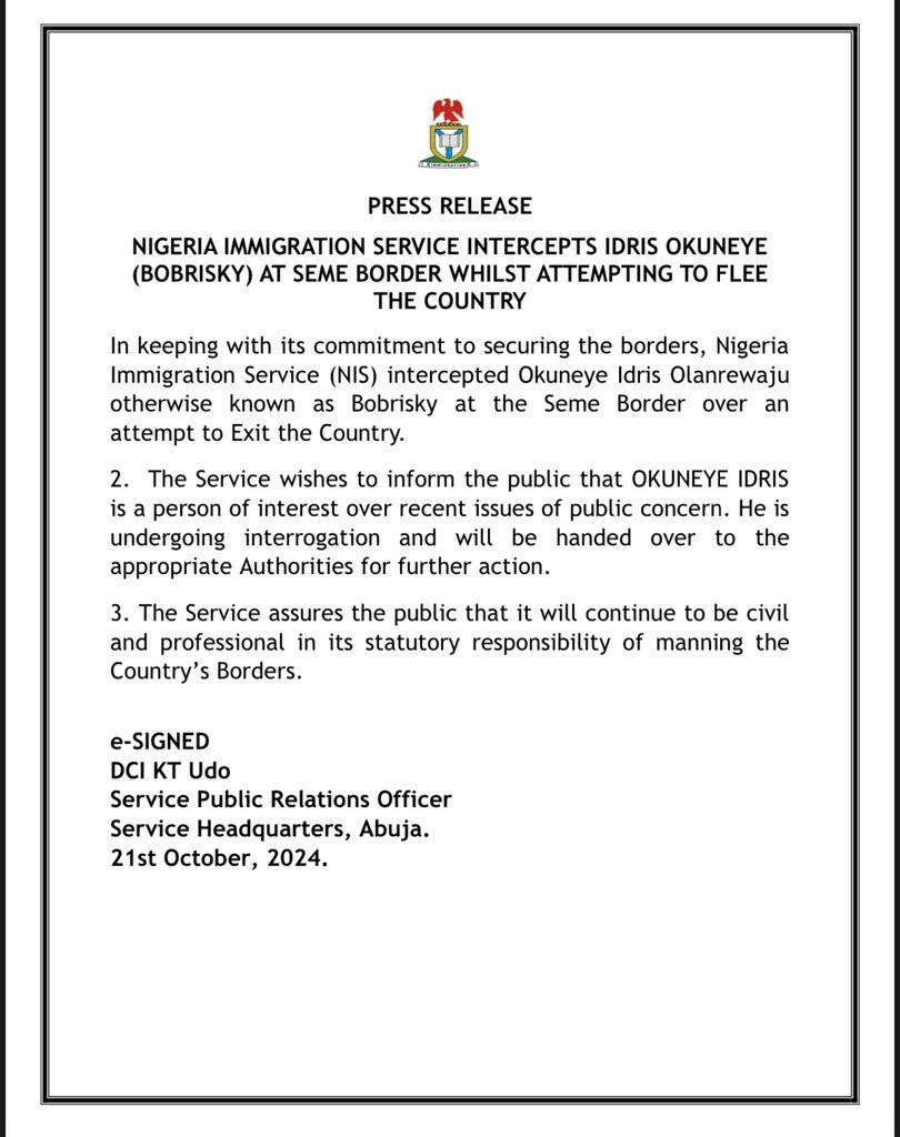 We Are Interrogating Bobrisky, We'll Hand Him Over To The Appropriate Authorities - Nigeria Immigration Service 2 Bobrisky