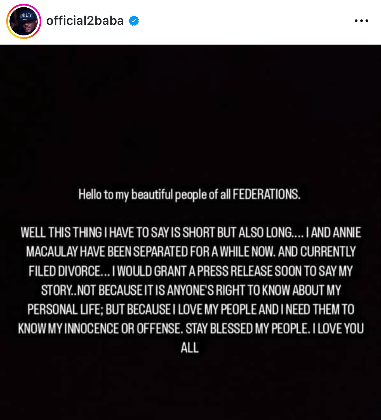 I Announced My Divorce Because My Fans Deserve To Know - 2face Idibia 2 2face Idibia