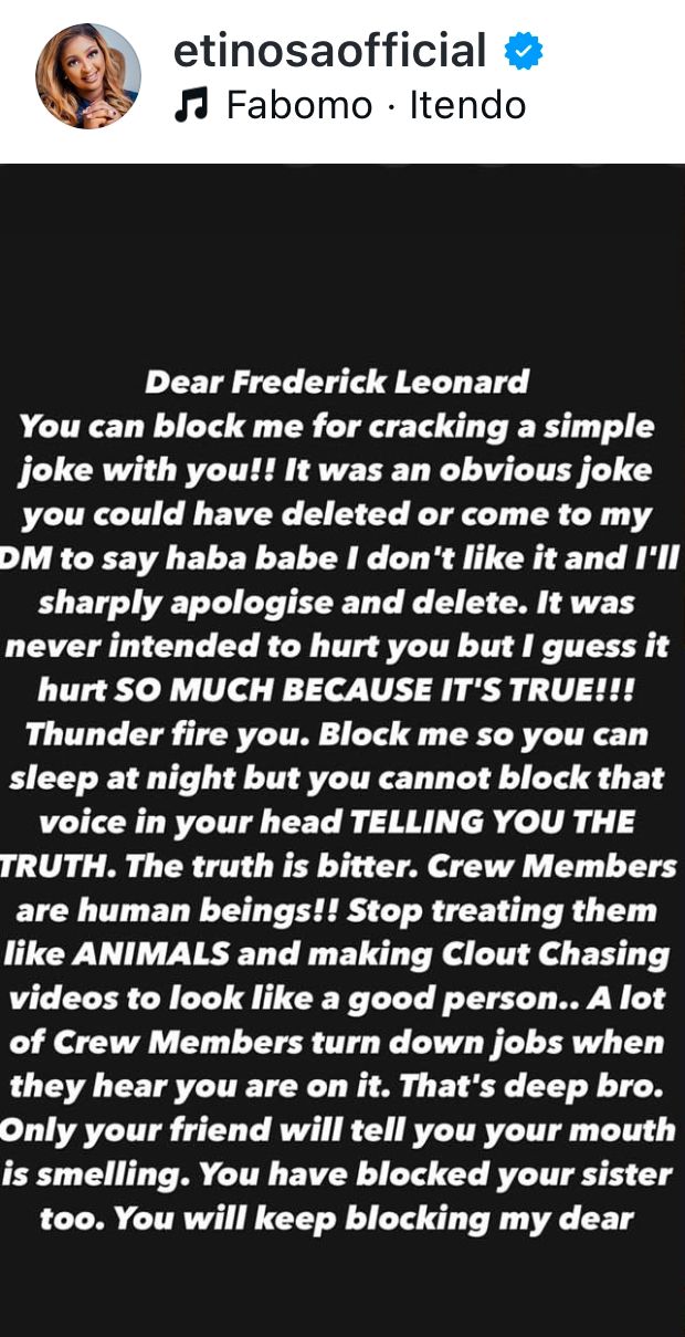 Frederick Leonard Blocked Me Online Because I Told Him The Truth - Etinosa Idemudia 2 Etinosa Idemudia