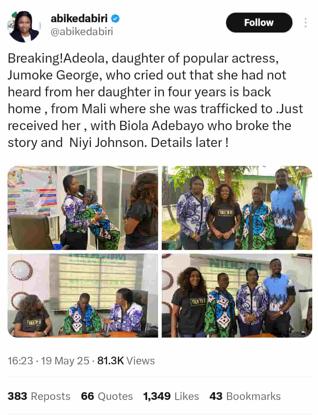 Jumoke George's Daughter Was A Victim Of Human Trafficking - Abike Dabiri-Erewa 2 Abike Dabiri